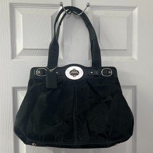 Coach Signature Logo Black Canvas & Leather Shoulder Bag